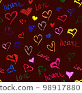 Seamless Pattern of Hearts On Dark Red Background. Valentine's Day Concept 98917880