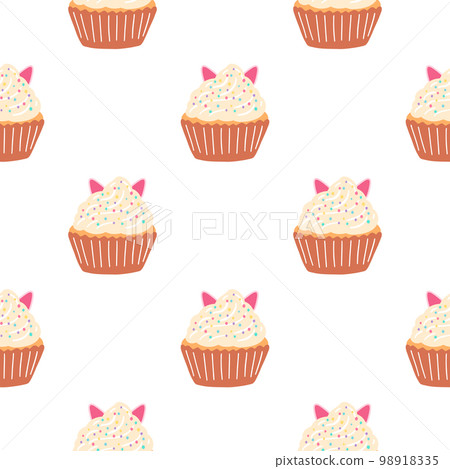 Seamless pattern with delicious cupcake in cartoon style. Vector background with sweets, dessert, pastries Seamless pattern with delicious cupcake in cartoon style. Vector background with sweets, dessert, pastries 98918335