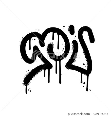 90s - tag in Urban street graffiti style. Isolated concept in black over white. Retro print for graphic tee, sweartshirt, sticker. 1980s - 1990s grunge style. Vector textured hand drawn illustration. 98919084