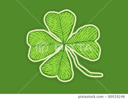 Vintage green lucky clover with four leaf in hand drawing style for Patrick's day. 98919246
