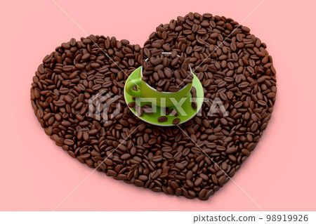 Ceramic coffee cup with coffee beans for americano, espresso, latte on pink 98919926