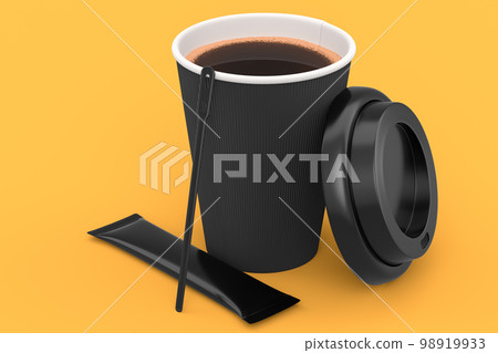 Paper coffee cup with cover, sugar, coffee bean and stick for americano espresso Paper coffee cup with cover, sugar, coffee bean and stick for americano espresso 98919933
