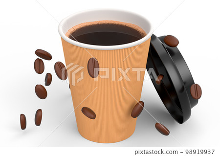 Paper coffee cup with coffee bean for cappuccino, americano, espresso on white 98919937