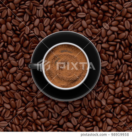 Ceramic coffee cup with coffee beans for americano, espresso, mocha, latte 98919938