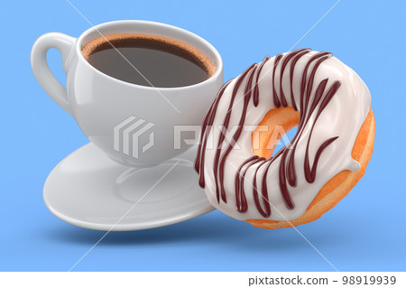 Ceramic coffee cup for cappuccino, americano, espresso, mocha, latte on blue 98919939