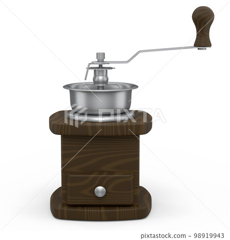 Manual wooden coffee grinder with coffee beans on white background. Manual wooden coffee grinder with coffee beans on white background. 98919943