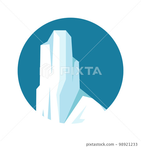 Round floating iceberg, drifting arctic glacier, block of frozen ocean water. Icy mountains with snow. Melting ice peak. Antarctic snowy landscape. South and North Pole. Vector illustration 98921233