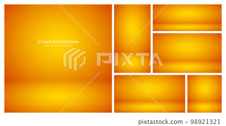 Empty orange studio abstract backgrounds with spotlight effect. Product showcase backdrop. Stage lighting. Vector illustration 98921321