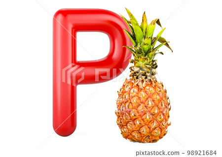 Kids ABC, Letter P with pineapple. 3D rendering 98921684