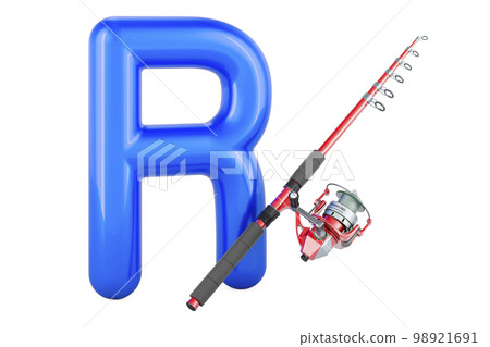 Red Fishing Rod, 3D rendering isolated on white background Stock