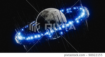 Glowing futuristic ring around planet Glowing futuristic ring around planet 98922155
