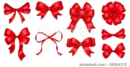 Line drawing set of red ribbons. Hand drawn vector illustration. 98924135