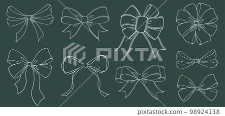 Line drawing set of ribbons. White. Hand drawn vector illustration. Vintage line art. 98924138