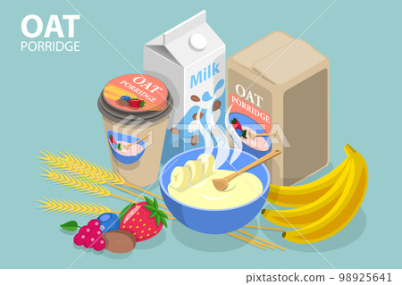 3D Isometric Flat Vector Conceptual Illustration of Oat Porridge 98925641
