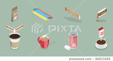 3D Isometric Flat Vector Icon of Sugar Packs Set 3D Isometric Flat Vector Icon of Sugar Packs Set 98925689