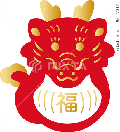 新年賀卡2024生肖龍年龍年龍地鐘達磨可愛新年新年賀卡素材插畫素材紅色-插圖素材 [98927317] - PIXTA圖庫