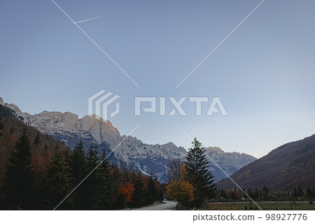Nature valley landscape of alpine and alps in Valbone, Albania. Nature valley landscape of alpine and alps in Valbone, Albania. 98927776