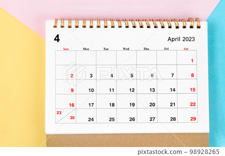 The April 2023 Monthly desk calendar for 2023 year on beautiful background. 98928265