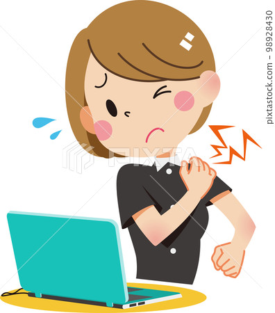 一個在電腦前工作時肩膀僵硬的女人 98928430