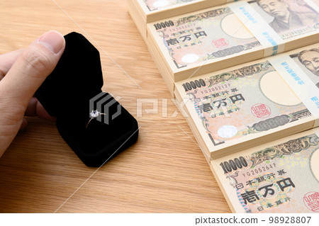 用於結婚戒指、儀式和珠寶的錢 行業市場價格：百萬日元一疊 1000 萬日元 2022 年 10,000 日元鈔票 98928807