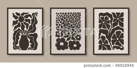 Abstract Naive Floral Groovy Posters Set. Modern Botanical Prints in Contemporary Minimal Style. Vector Illustrations Abstract Naive Floral Groovy Posters Set. Modern Botanical Prints in Contemporary Minimal Style. Vector Illustrations 98928948