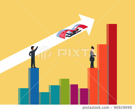 Graph going up. Businessman flying with dollar wings. business sales or profit increase concept. Graph going up. Businessman flying with dollar wings. business sales or profit increase concept. 98929099