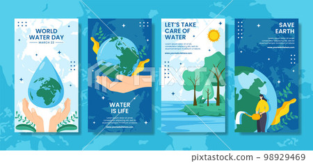 World Water Day Social Media Stories Flat Cartoon Hand Drawn Templates Illustration 98929469