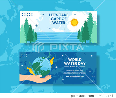 World Water Day Horizontal Banner Flat Cartoon Hand Drawn Templates Illustration 98929471