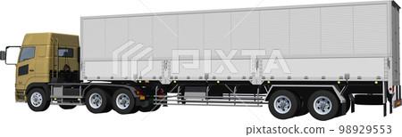軸拖拉機和銀色拖車 2 軸的大翼貨車切口圖像插圖 98929553