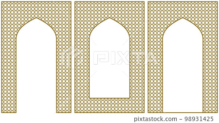 Arches and frame . Arabic geometric ornament .Brown color Arches and frame . Arabic geometric ornament .Brown color 98931425