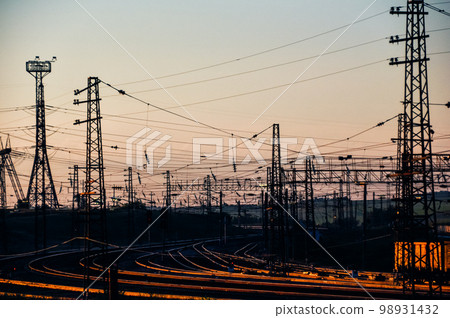 railway rails at sunset, russia 98931432