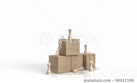 The wood chess and cube on white background for business concept 3d rendering 98931599