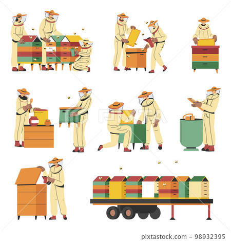 Honey making and production on farm, beekeeping 98932395