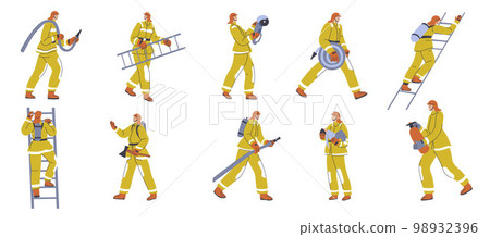 Firefighters at work, people wearing suits vector 98932396