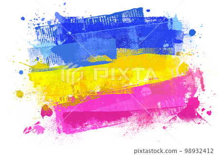 油漆材料塗成藍色、黃色和粉紅色 98932412