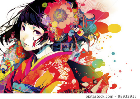 A woman who looks good in a glossy kimono Illustration "AI-generated image" 98932915