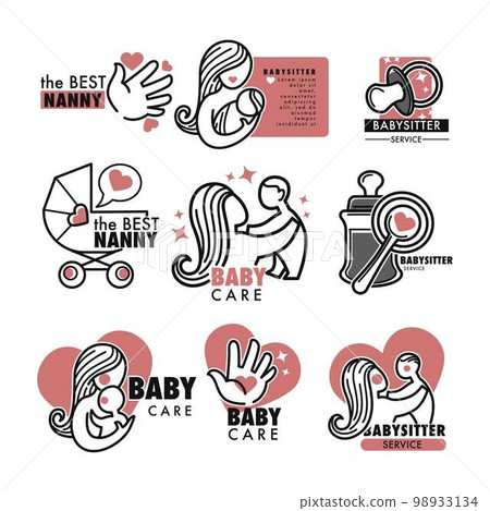 Nanny service or babysitter agency isolated icons baby care 98933134