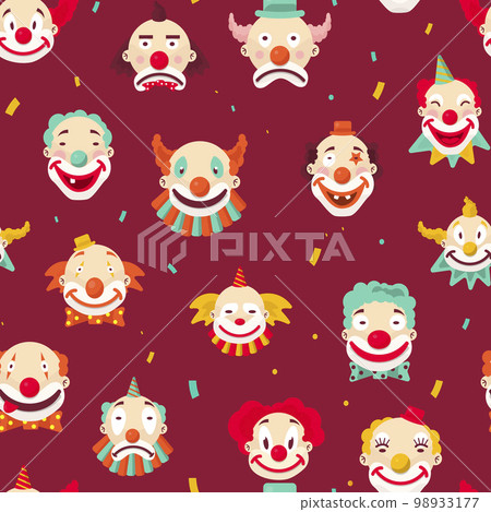 Circus clowns faces seamless pattern jokers with makeup Circus clowns faces seamless pattern jokers with makeup 98933177