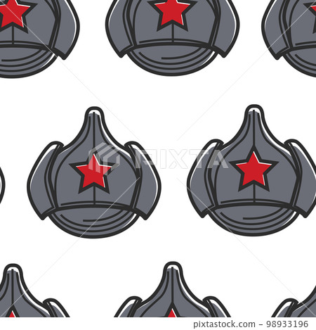 USSR army hat with red star retro headdress seamless pattern 98933196