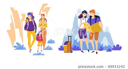 Tourism travelers couple and family traveling journey or trip Tourism travelers couple and family traveling journey or trip 98933242