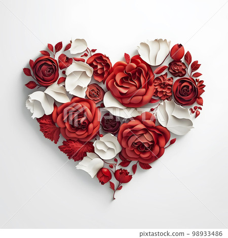 Heart shape made of rose flowers "AI generated image" Heart shape made of rose flowers "AI generated image" 98933486