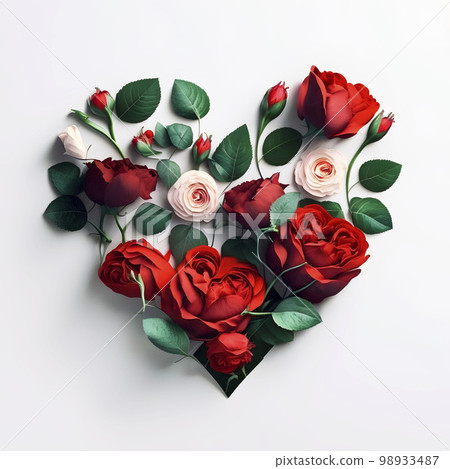 Heart shape made of rose flowers "AI generated image" Heart shape made of rose flowers "AI generated image" 98933487