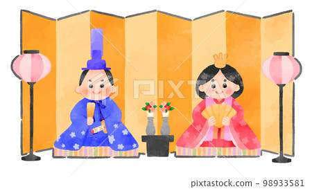 Illustration of the Doll's Festival of the Imperial Palace and Hina dolls Hand-drawn watercolor style Illustration of the Doll's Festival of the Imperial Palace and Hina dolls Hand-drawn watercolor style 98933581