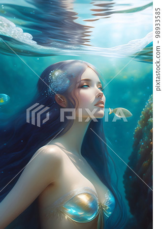漂浮在水中的女性美人魚 98933585