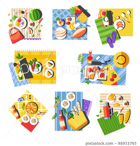 Summer picnic isolated food and blankets outdoor leisure activity 98933765