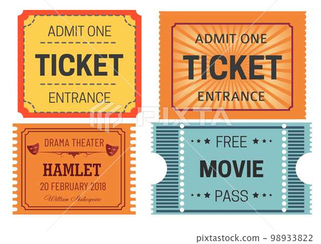 Tickets cinema and theater isolated paper pieces admission Tickets cinema and theater isolated paper pieces admission 98933822