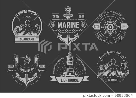 Nautical or marine symbols isolated icons octopus and anchor 98933864