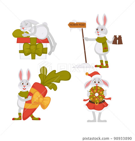 Christmas bunnies or rabbits isolated animals hare in scarf or skirt 98933890