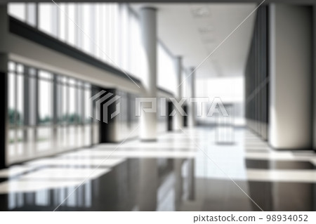 Blur background of empty entrance hall of modern public station or large convention center lobby 98934052