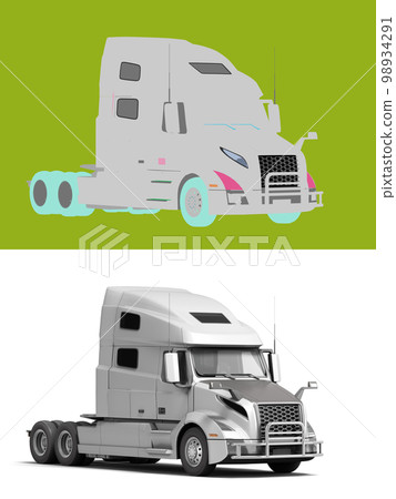 White semi truck with black inserts with carrying capacity of up to five tons front view 3d render on white with colored alpha 98934291
